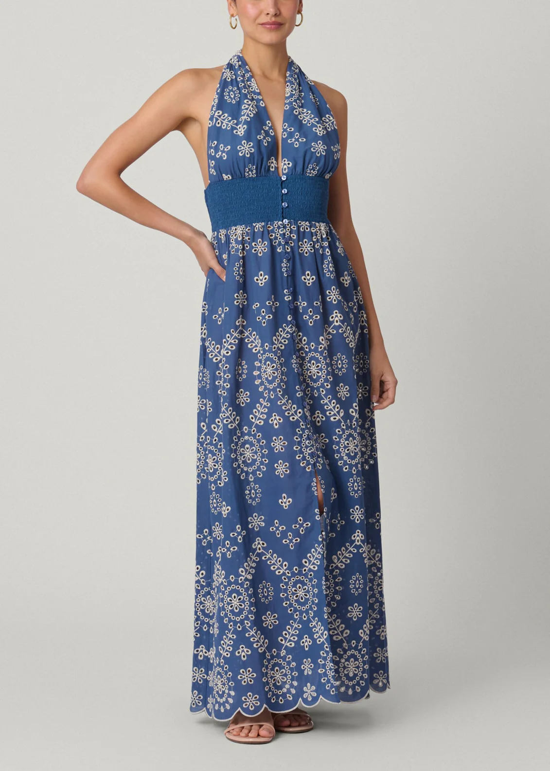 Chambray Halter Maxi Dress